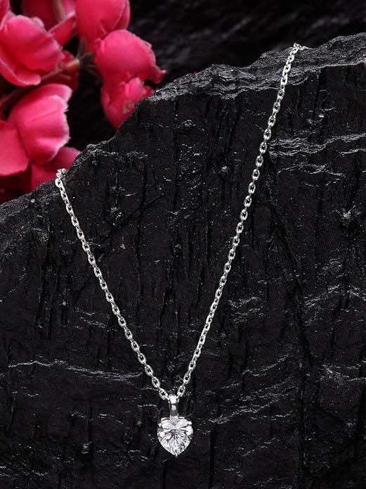 Sterling Silver Heart Solitaire Pendant Earrings Chain Bracelet Ring for Women & Girls| Platinum Plated | Gift for her