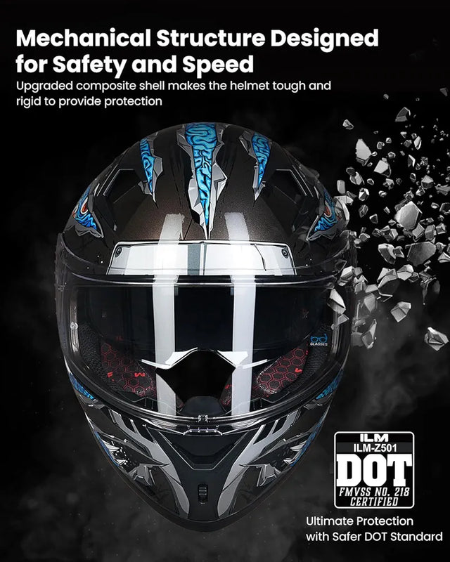Motorcycle Helmet Full Face with Pinlock Compatible Clear&Tinted Visors and Fins Street Bike Motocross Casco DOT Model Z501(Legend Green, X-Large)