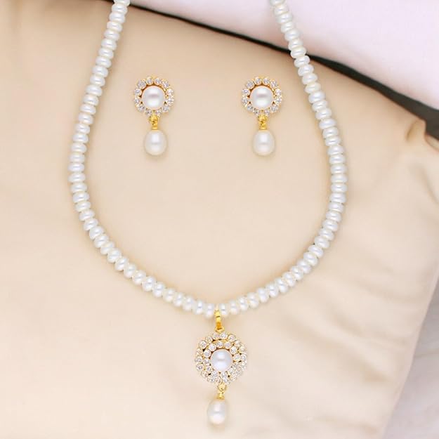 Freshwater White Pearl Pendant Necklace set