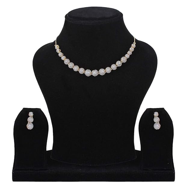 Jewellery Set for Women American Diamond Combo of Choker Necklace Set with Earrings, Bracelet and Ring for Girls and Women