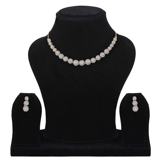 Jewellery Set for Women American Diamond Combo of Choker Necklace Set with Earrings, Bracelet and Ring for Girls and Women