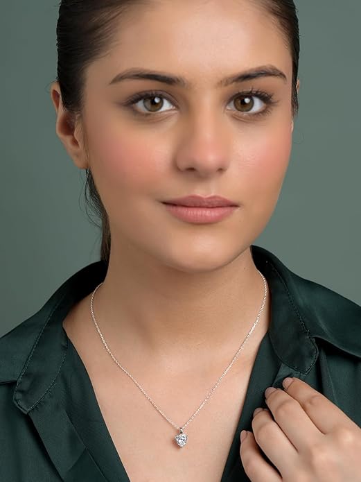 Sterling Silver Heart Solitaire Pendant Earrings Chain Bracelet Ring for Women & Girls| Platinum Plated | Gift for her