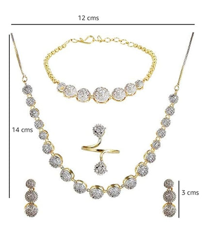Jewellery Set for Women American Diamond Combo of Choker Necklace Set with Earrings, Bracelet and Ring for Girls and Women