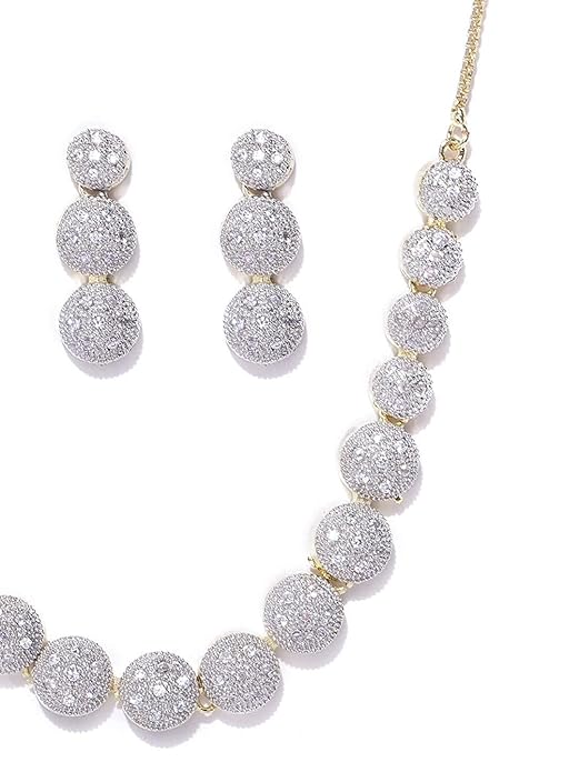 Jewellery Set for Women American Diamond Combo of Choker Necklace Set with Earrings, Bracelet and Ring for Girls and Women