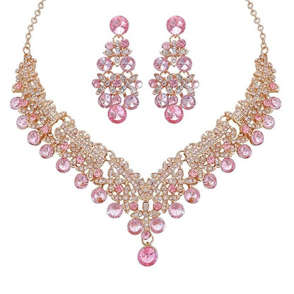 Latest Stylish Design Fancy Wedding Party Crystal Diamonds Necklace Jewellery Set for Women