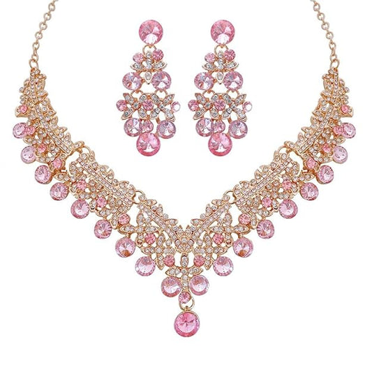 Latest Stylish Design Fancy Wedding Party Crystal Diamonds Necklace Jewellery Set for Women