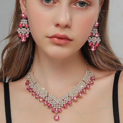 Latest Stylish Design Fancy Wedding Party Crystal Diamonds Necklace Jewellery Set for Women