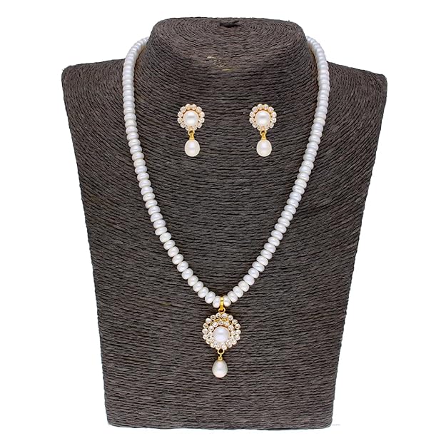 Freshwater White Pearl Pendant Necklace set
