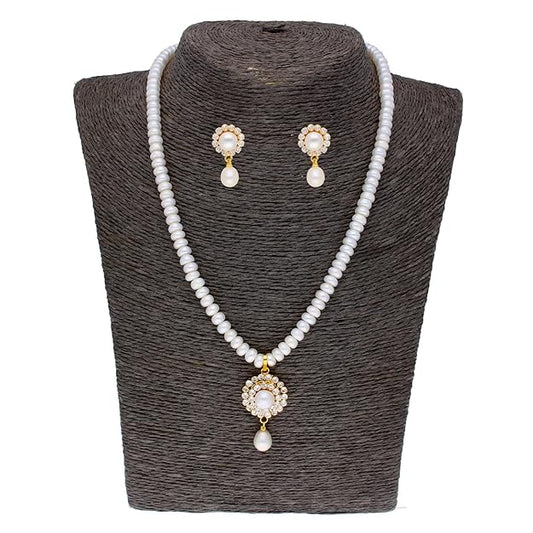 Freshwater White Pearl Pendant Necklace set