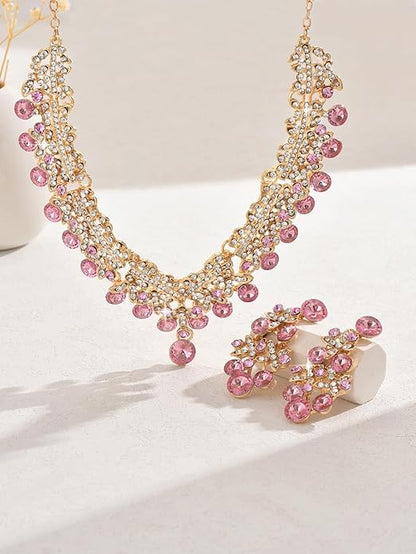 Latest Stylish Design Fancy Wedding Party Crystal Diamonds Necklace Jewellery Set for Women