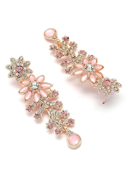 AD Diamonds Studded Floral Choker Necklace with Danlge Earrings Maangtikka Jewellery Set for Women & Girls