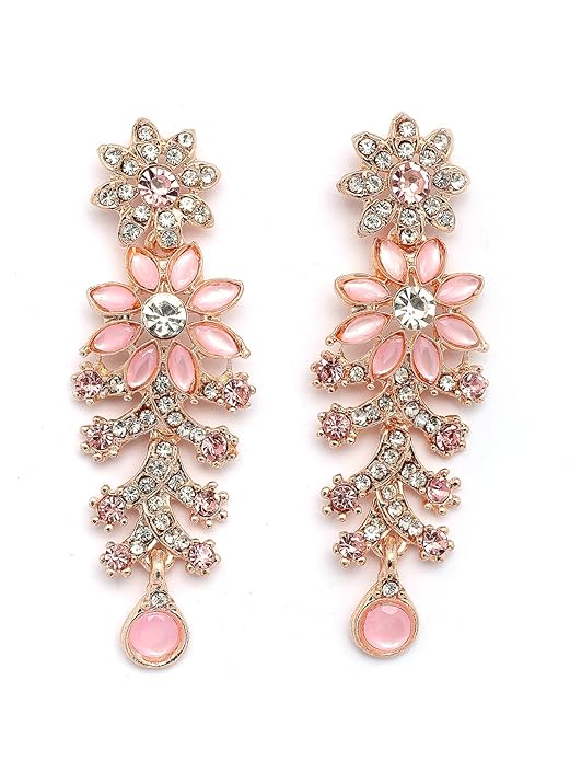 AD Diamonds Studded Floral Choker Necklace with Danlge Earrings Maangtikka Jewellery Set for Women & Girls