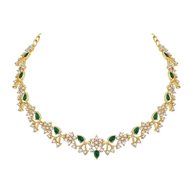 Diamond AD with Colorful Crystal Necklace Jewellery Set for Women/Girls | Perfect for Weddings, Parties & Festive Occasions