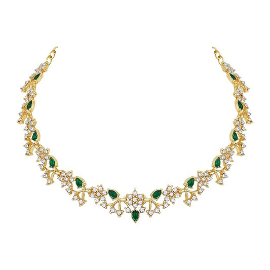 Diamond AD with Colorful Crystal Necklace Jewellery Set for Women/Girls | Perfect for Weddings, Parties & Festive Occasions