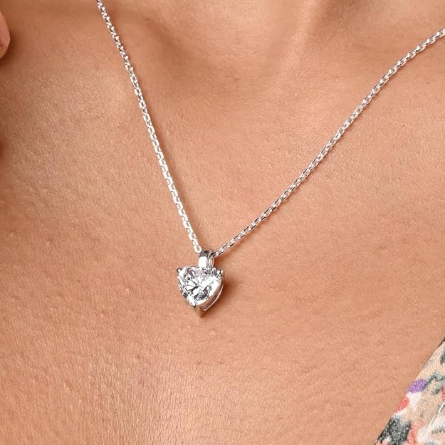 Sterling Silver Heart Solitaire Pendant Earrings Chain Bracelet Ring for Women & Girls| Platinum Plated | Gift for her