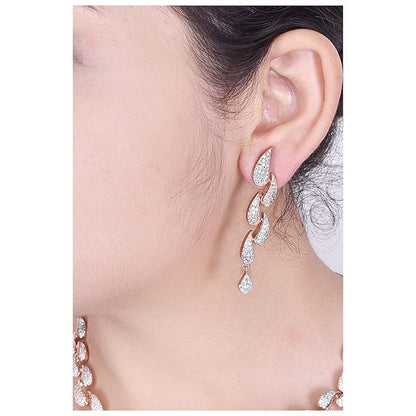 Diamond CZ Rose Gold Plated Designer Jewellery Set/Necklace Set with Chain & Earring for Girls/Women