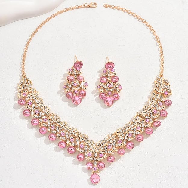 Latest Stylish Design Fancy Wedding Party Crystal Diamonds Necklace Jewellery Set for Women