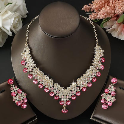 Latest Stylish Design Fancy Wedding Party Crystal Diamonds Necklace Jewellery Set for Women