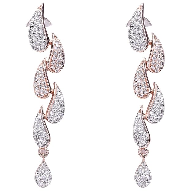 Diamond CZ Rose Gold Plated Designer Jewellery Set/Necklace Set with Chain & Earring for Girls/Women
