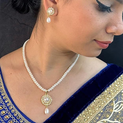 Freshwater White Pearl Pendant Necklace set