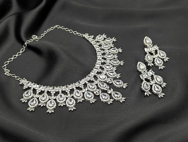 Necklace Set for Women | Pear Drop Choker Set with Matching Earrings | Bridal Wedding Party Jewelry Set