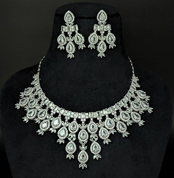 Necklace Set for Women | Pear Drop Choker Set with Matching Earrings | Bridal Wedding Party Jewelry Set