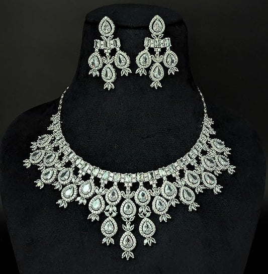 Necklace Set for Women | Pear Drop Choker Set with Matching Earrings | Bridal Wedding Party Jewelry Set