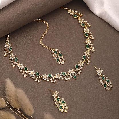 Diamond AD with Colorful Crystal Necklace Jewellery Set for Women/Girls | Perfect for Weddings, Parties & Festive Occasions