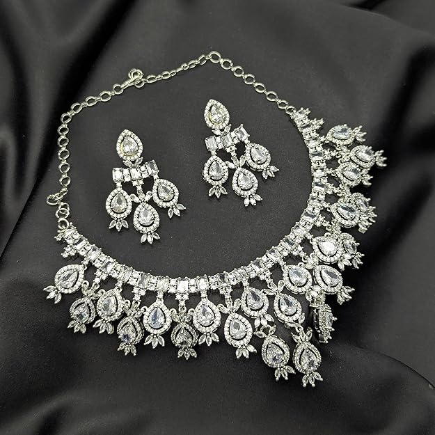 Necklace Set for Women | Pear Drop Choker Set with Matching Earrings | Bridal Wedding Party Jewelry Set