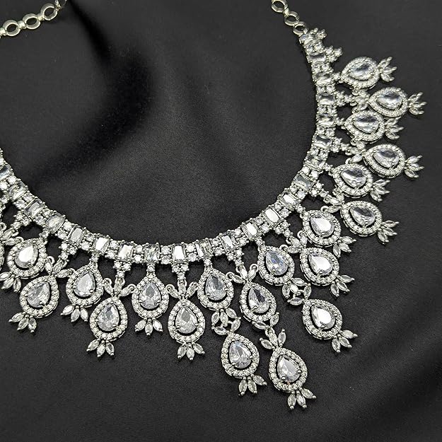 Necklace Set for Women | Pear Drop Choker Set with Matching Earrings | Bridal Wedding Party Jewelry Set