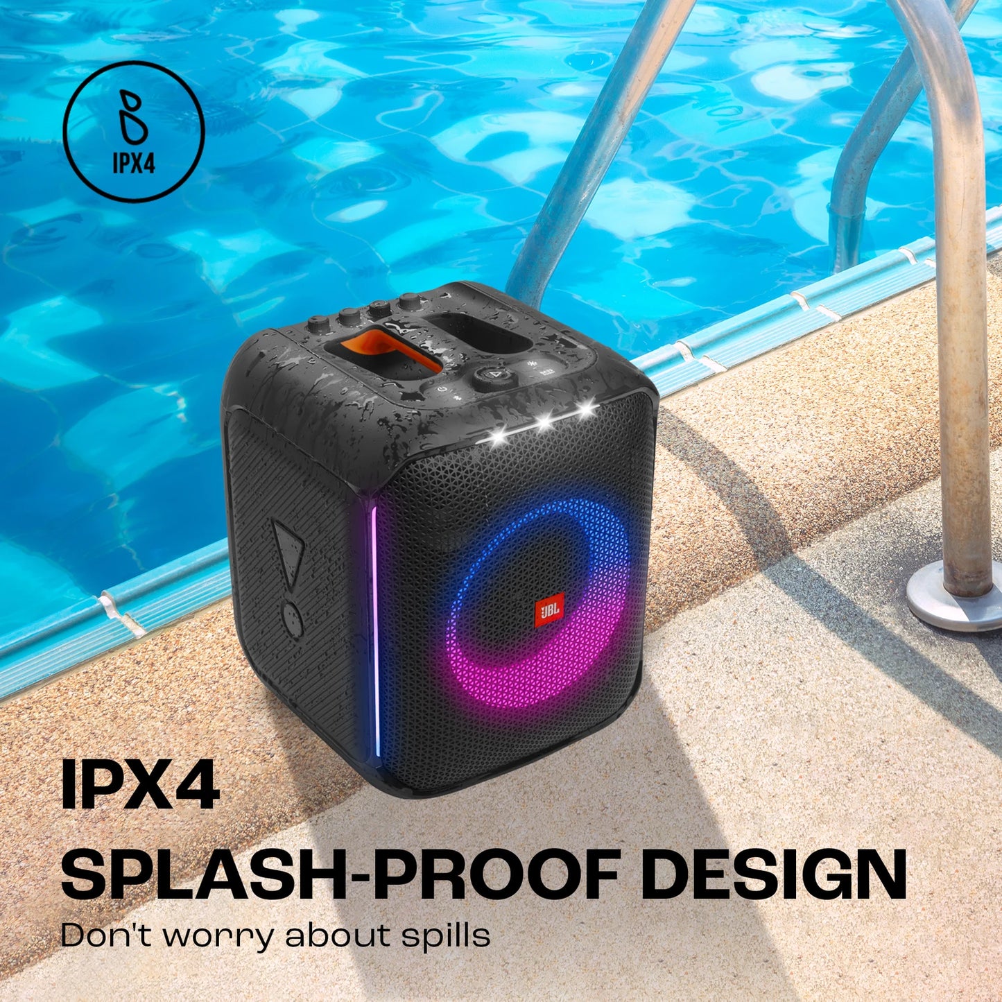 Partybox Encore Essential2 with Free MIC (CSHM10- Wire not included) Wireless Bluetooth Party Speaker, AI Sound Boost, Dynamic Light Show, Upto 15H, Auracast MultiSpeaker support, Guitar+Mic Input
