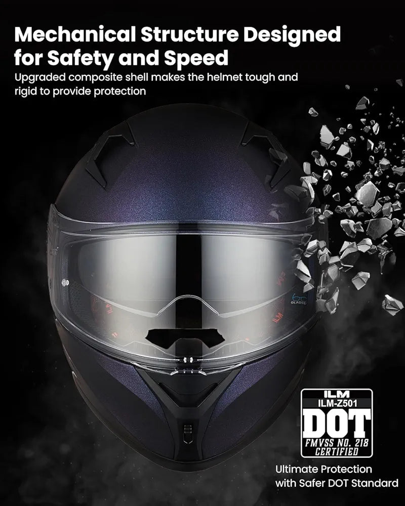Motorcycle Helmet Full Face with Pinlock Compatible Clear&Tinted Visors and Fins Street Bike Motocross Casco DOT Model Z501(Legend Green, X-Large)