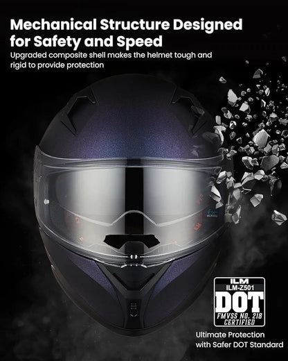 Motorcycle Helmet Full Face with Pinlock Compatible Clear&Tinted Visors and Fins Street Bike Motocross Casco DOT Model Z501(Legend Green, X-Large)