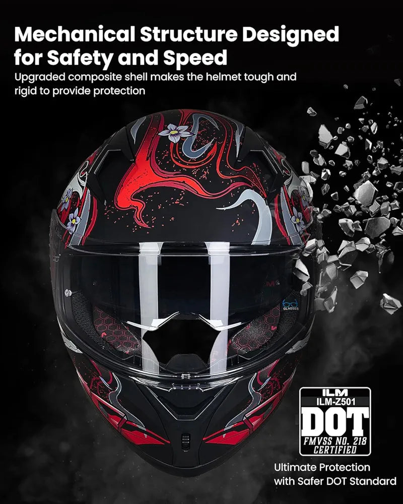 Motorcycle Helmet Full Face with Pinlock Compatible Clear&Tinted Visors and Fins Street Bike Motocross Casco DOT Model Z501(Legend Green, X-Large)