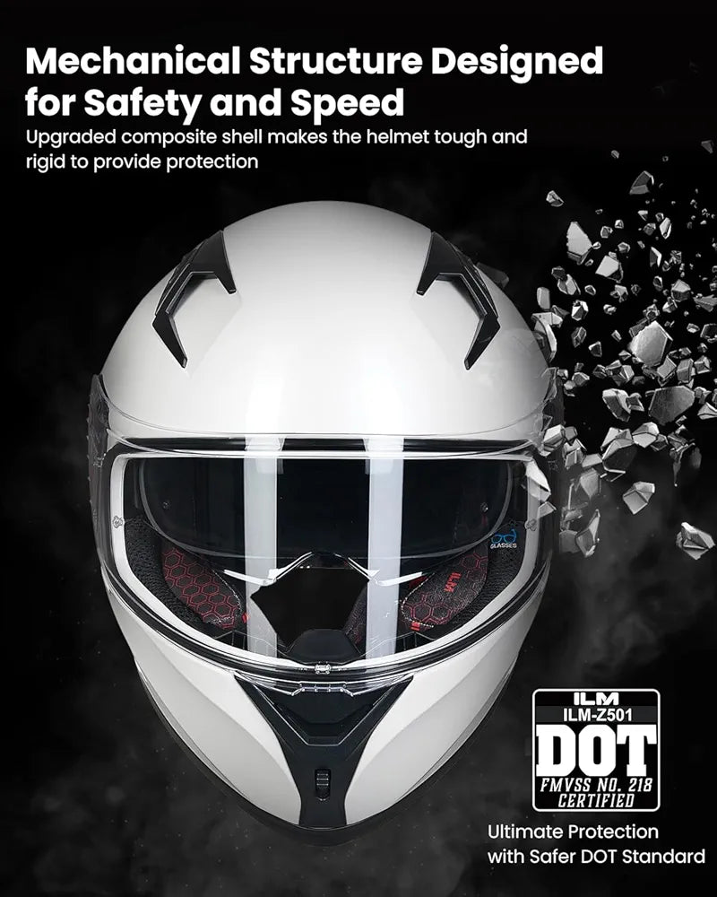 Motorcycle Helmet Full Face with Pinlock Compatible Clear&Tinted Visors and Fins Street Bike Motocross Casco DOT Model Z501(Legend Green, X-Large)