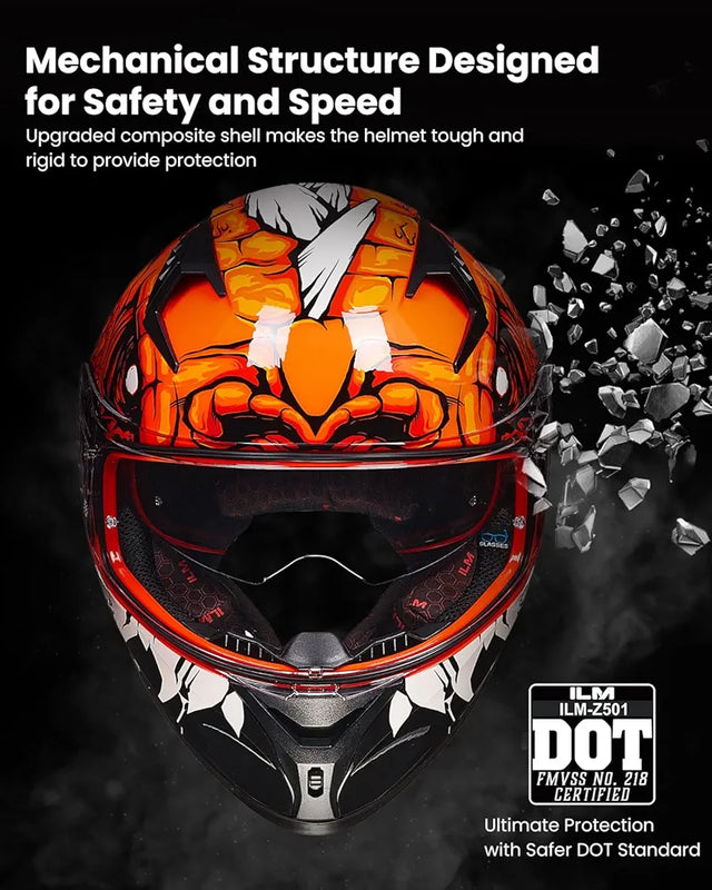 Motorcycle Helmet Full Face with Pinlock Compatible Clear&Tinted Visors and Fins Street Bike Motocross Casco DOT Model Z501(Legend Green, X-Large)
