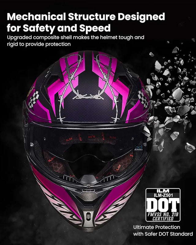 Motorcycle Helmet Full Face with Pinlock Compatible Clear&Tinted Visors and Fins Street Bike Motocross Casco DOT Model Z501(Legend Green, X-Large)