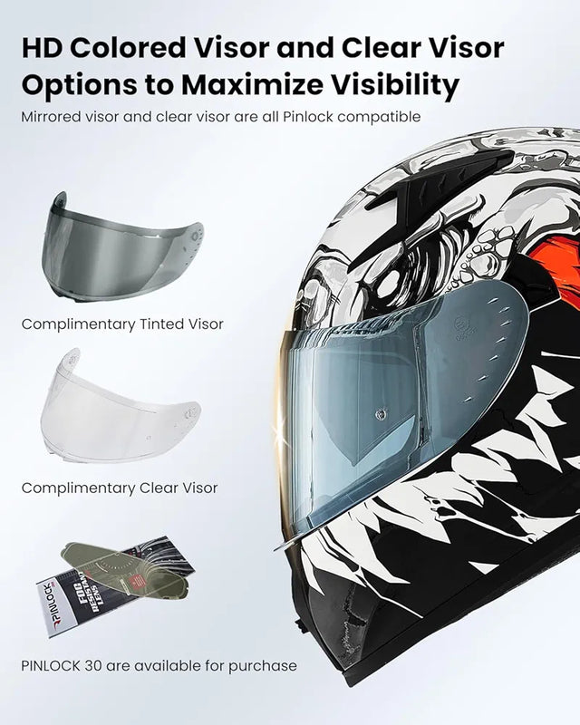 Motorcycle Helmet Full Face with Pinlock Compatible Clear&Tinted Visors and Fins Street Bike Motocross Casco DOT Model Z501(Legend Green, X-Large)