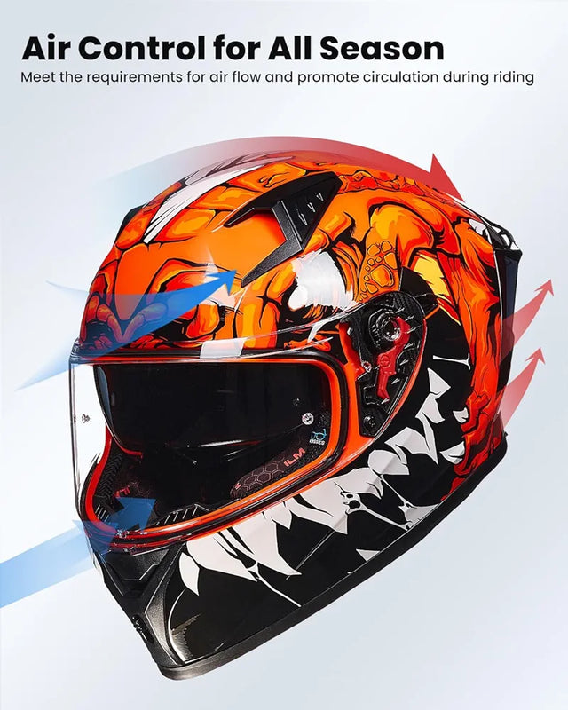 Motorcycle Helmet Full Face with Pinlock Compatible Clear&Tinted Visors and Fins Street Bike Motocross Casco DOT Model Z501(Legend Green, X-Large)
