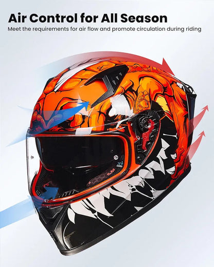 Motorcycle Helmet Full Face with Pinlock Compatible Clear&Tinted Visors and Fins Street Bike Motocross Casco DOT Model Z501(Legend Green, X-Large)
