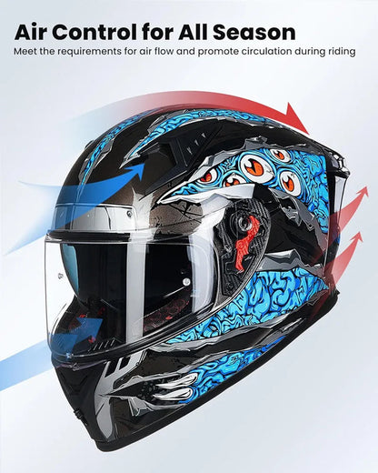 Motorcycle Helmet Full Face with Pinlock Compatible Clear&Tinted Visors and Fins Street Bike Motocross Casco DOT Model Z501(Legend Green, X-Large)