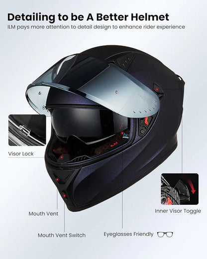Motorcycle Helmet Full Face with Pinlock Compatible Clear&Tinted Visors and Fins Street Bike Motocross Casco DOT Model Z501(Legend Green, X-Large)