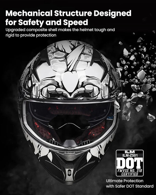 Motorcycle Helmet Full Face with Pinlock Compatible Clear&Tinted Visors and Fins Street Bike Motocross Casco DOT Model Z501(Legend Green, X-Large)
