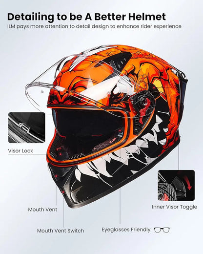 Motorcycle Helmet Full Face with Pinlock Compatible Clear&Tinted Visors and Fins Street Bike Motocross Casco DOT Model Z501(Legend Green, X-Large)