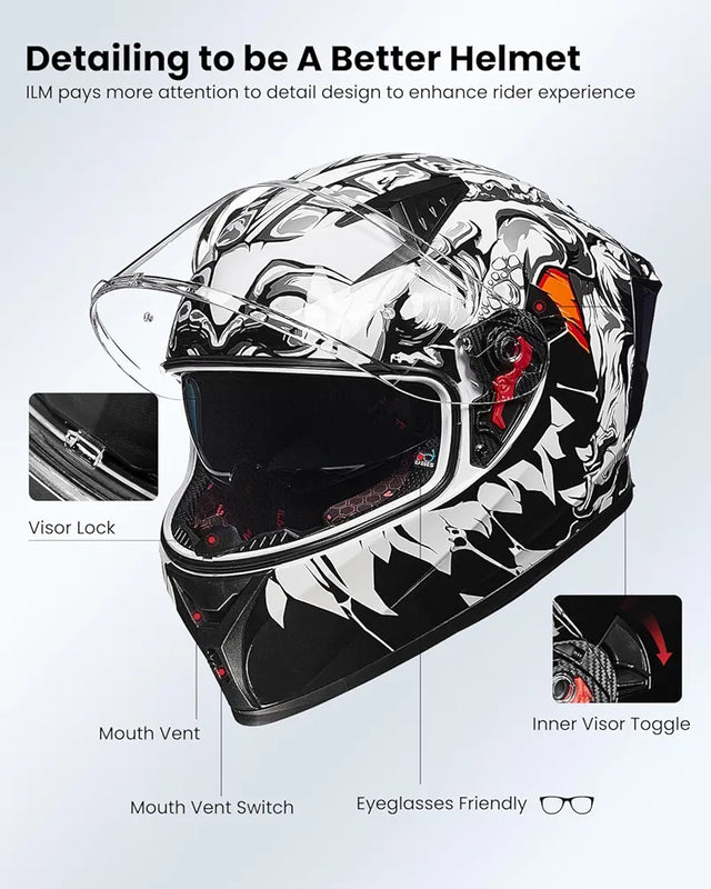 Motorcycle Helmet Full Face with Pinlock Compatible Clear&Tinted Visors and Fins Street Bike Motocross Casco DOT Model Z501(Legend Green, X-Large)