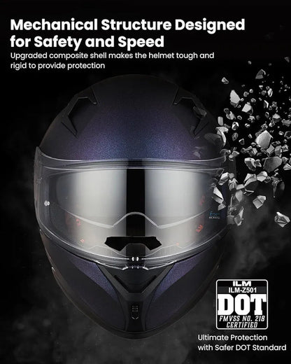 Motorcycle Helmet Full Face with Pinlock Compatible Clear&Tinted Visors and Fins Street Bike Motocross Casco DOT Model Z501(Legend Green, X-Large)
