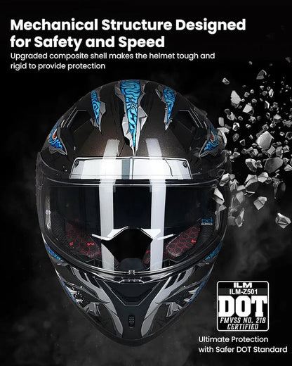 Motorcycle Helmet Full Face with Pinlock Compatible Clear&Tinted Visors and Fins Street Bike Motocross Casco DOT Model Z501(Legend Green, X-Large)
