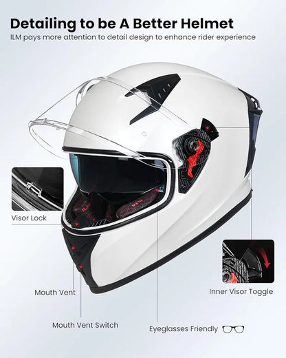 Motorcycle Helmet Full Face with Pinlock Compatible Clear&Tinted Visors and Fins Street Bike Motocross Casco DOT Model Z501(Legend Green, X-Large)