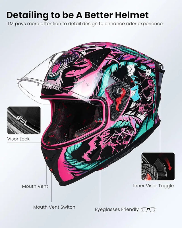 Motorcycle Helmet Full Face with Pinlock Compatible Clear&Tinted Visors and Fins Street Bike Motocross Casco DOT Model Z501(Legend Green, X-Large)