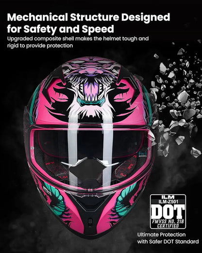 Motorcycle Helmet Full Face with Pinlock Compatible Clear&Tinted Visors and Fins Street Bike Motocross Casco DOT Model Z501(Legend Green, X-Large)